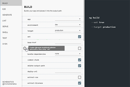 GUI for Angular: Command options